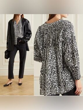 Apiece Apart Yerba Pintuck Black & White Floral Top